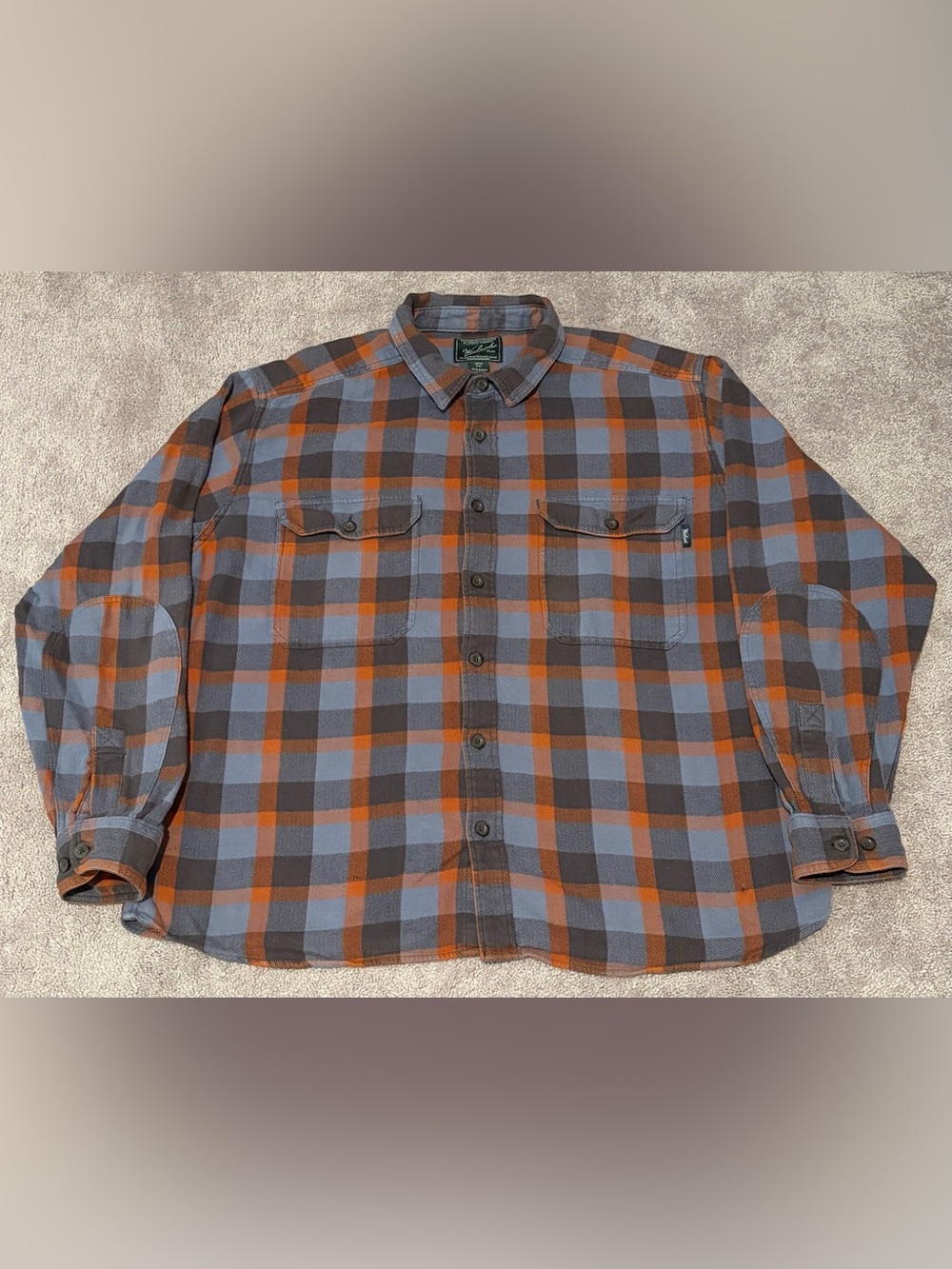 Woolrich Oxbow Bend Flannel Shirt Orange Blue Window Plaid Button Down Men's 2XL